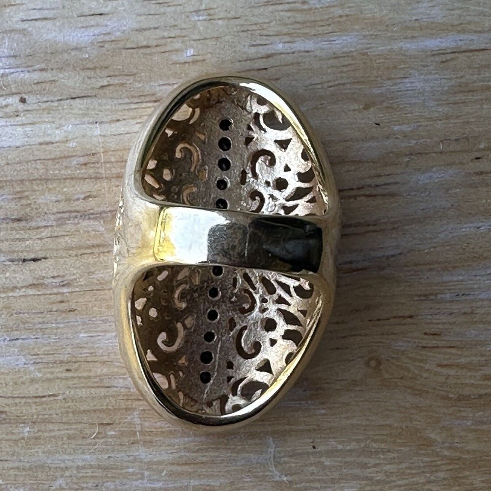 VTG Bellezza‎ Statement Ring Sz 5 Black Spinel Cross Yellow Gold Plated Filigree - Picture 8 of 12